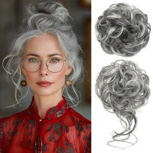 New CJL HAIR 2PCS Messy Bun Hair Pieces Wavy Curly Synthetic